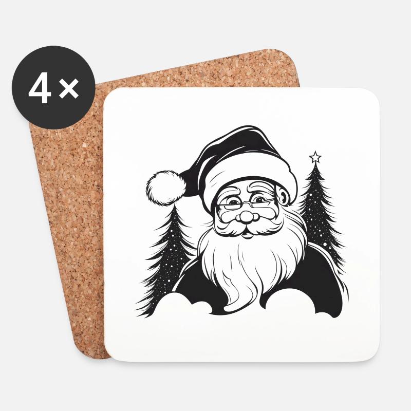 Weihnachtsmann Gesicht Weihnachtsdesign 2023 - Untersetzer (4er-Set) - Weiß