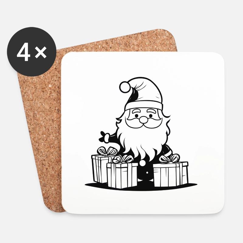 Kleiner süßer Weihnachtsmann mit Geschenken - Untersetzer (4er-Set) - Weiß