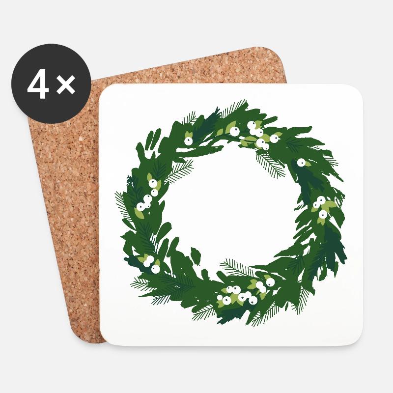 Weihnachtskranz - Untersetzer (4er-Set) - Weiß