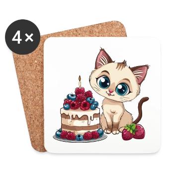 Tarte au chat Gâteau Bec sucré Grignotage Cuisson Sucré - Dessous de verre (lot de 4) - blanc - Devant