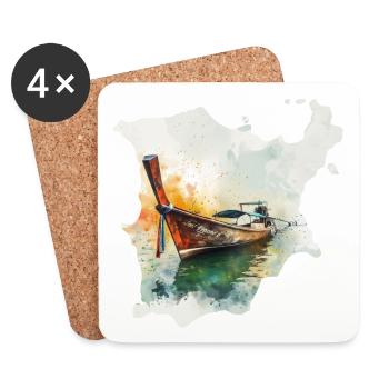 Watercolor Splash Longtail boat - Koh Samui - Untersetzer (4er-Set) - Weiß - Vorne