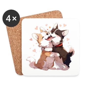 Hunde Liebe Umarmung Kuscheln Herz Süß Niedlich - Untersetzer (4er-Set) - Weiß - Vorne