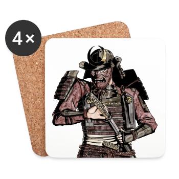 Armored samurai unsheathing his katana - Coasters (set of 4) - white - Front