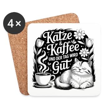 Katze und Kaffee ist alles was ich brauche - Untersetzer (4er-Set) - Weiß - Vorne