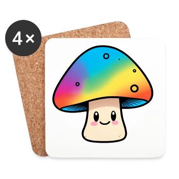 Kawaii Rainbow Mushroom Design - Coasters (set of 4) - white - Front