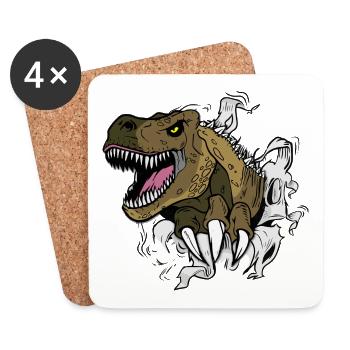 Le dinosaure tyrannosaure Dino T-Rex déchire le design - Dessous de verre (lot de 4) - blanc - Devant