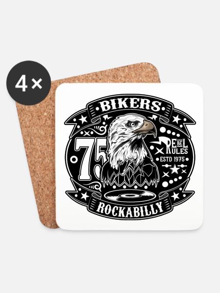 Rockabilly Vintage Rocker 1975 Biker 70er - Untersetzer (4er-Set) - Weiß