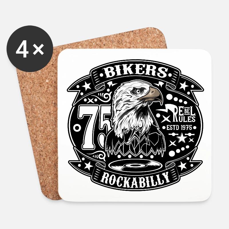 Rockabilly Vintage Rocker 1975 Biker 70er - Untersetzer (4er-Set) - Weiß