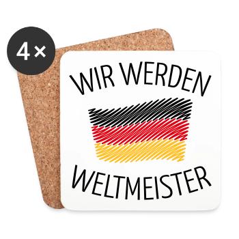 Wir Werden Weltmeister (Deutschlandflagge Skizze) - Untersetzer (4er-Set) - Weiß - Vorne