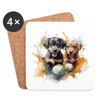 puppies playing with a ball - Coasters (set of 4) - white - Front