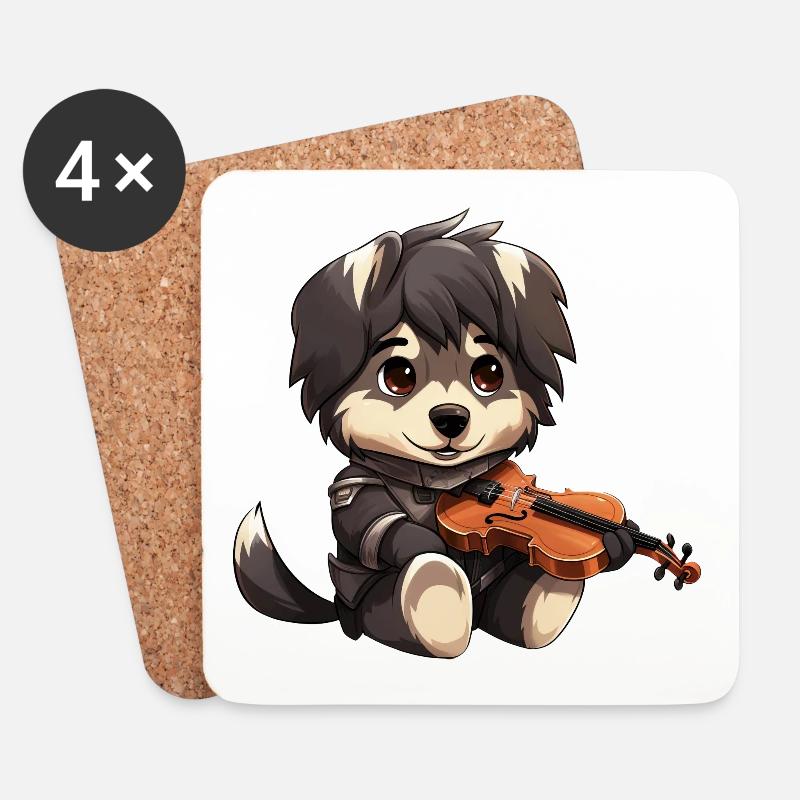 Husky Schäferhund mit Violine – Musikalisches - Untersetzer (4er-Set) - Weiß