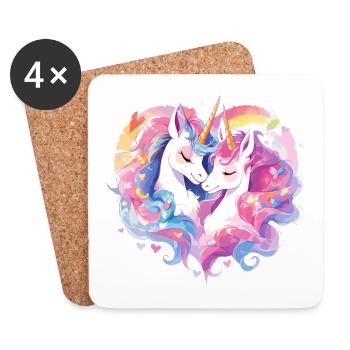 Unicorn Heart Love Cuddle Hug Cute Cute - Coasters (set of 4) - white - Front
