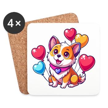 Hund mit bunten Luftballons - Untersetzer (4er-Set) - Weiß - Vorne