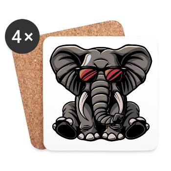 Elefant Cool Tier - Untersetzer (4er-Set) - Weiß - Vorne