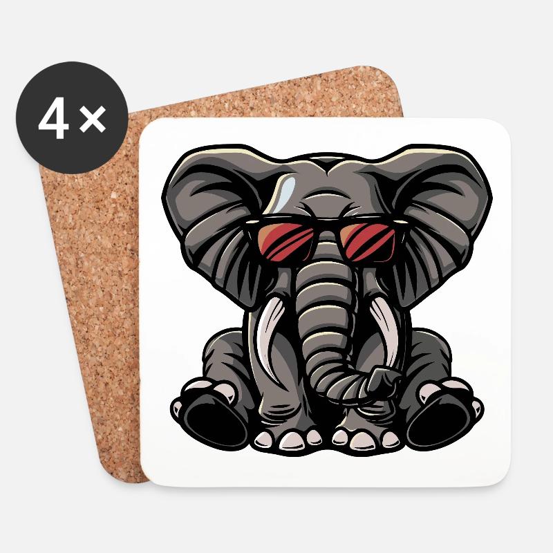 Elefant Cool Tier - Untersetzer (4er-Set) - Weiß