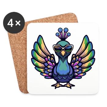 Paon oiseau animal cool - Dessous de verre (lot de 4) - blanc - Devant