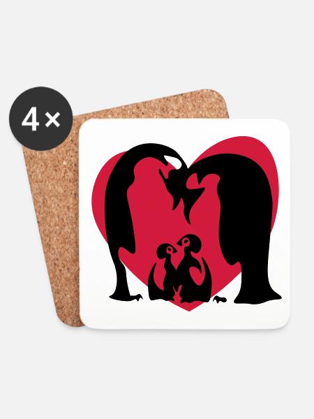 Penguin Family / Pinguin Familie - Untersetzer (4er-Set) - Weiß
