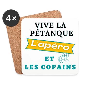Vive la pétanque l'apéro et les copains - Dessous de verre (lot de 4) - blanc - Devant