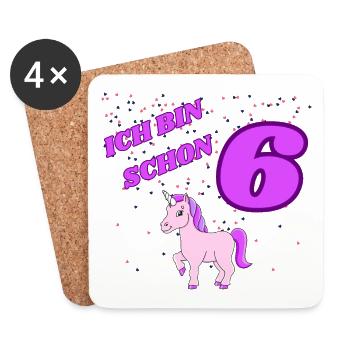 ICH BIN SCHON 6 Geburtstag Geschenk Mädchen - Untersetzer (4er-Set) - Weiß - Vorne