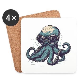 Nerdy Comic Octopus with Glasses - Coasters (set of 4) - white - Front