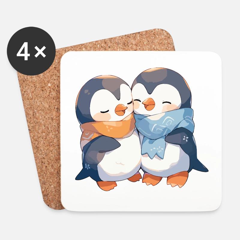 Pinguin Herz Liebe Süß Umarmung Pinguinliebe - Untersetzer (4er-Set) - Weiß