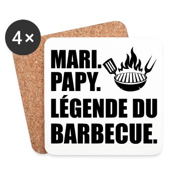 Mari Papy Légende du Barbecue Cadeau Grand Père - Dessous de verre (lot de 4) - blanc - Devant