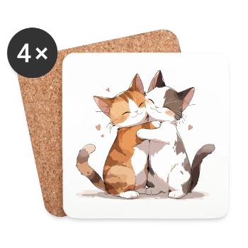 Katzen Liebe Umarmung Kuscheln Herz Süß Niedlich - Untersetzer (4er-Set) - Weiß - Vorne