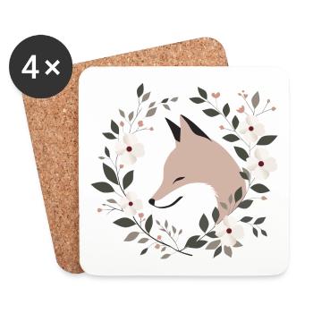 Fuchs mit Blumen - Untersetzer (4er-Set) - Weiß - Vorne