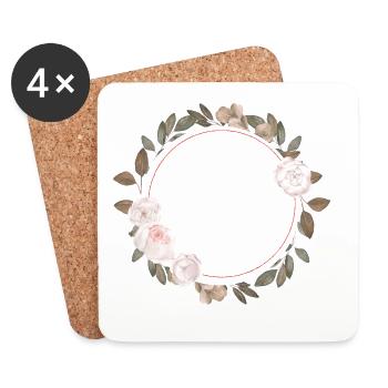 Flowers in round frame / Vintage and stylish - Coasters (set of 4) - white - Front