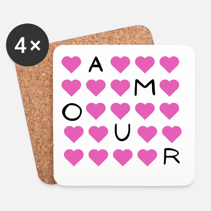 Pink Heart Grid Pattern - Coasters (set of 4) - white