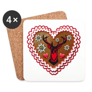 Lebkuchenherz stolzer Hirsch - Love Herz - Untersetzer (4er-Set) - Weiß - Vorne