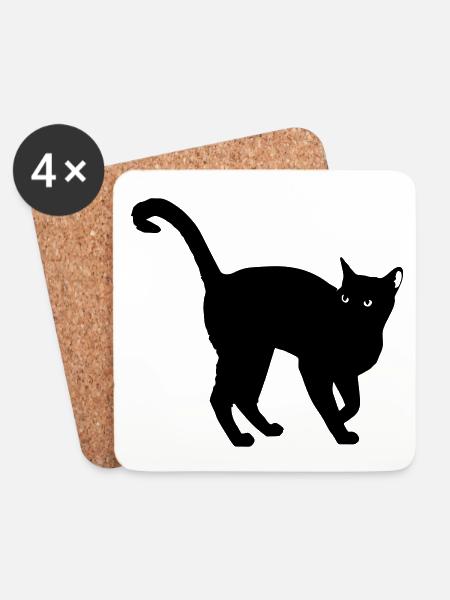 black cat silhouette - black cat silhouette - Coasters (set of 4) - white