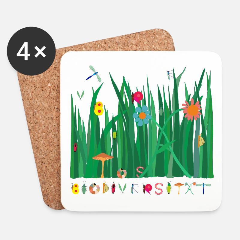 Biodiversität Wiese - Untersetzer (4er-Set) - Weiß