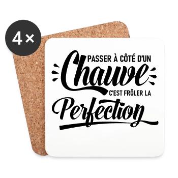 Chauve perfection - idée cadeau homme - Dessous de verre (lot de 4) - blanc - Devant