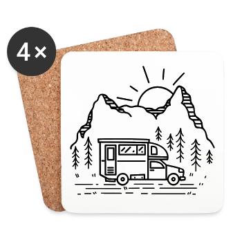 Camper Camping Nature Aventure Symbole Image Icône - Dessous de verre (lot de 4) - blanc - Devant