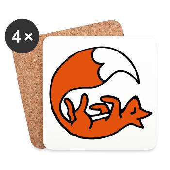 Cute playing fox - Renard joue mignon - Dessous de verre (lot de 4) - blanc - Devant