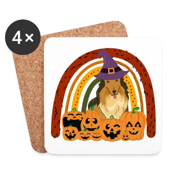 Süßer Collie Halloween Kostüm Hund - Untersetzer (4er-Set) - Weiß - Vorne
