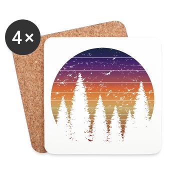 Retro Forest Mountains Hiking Adventure Outdoor - Coasters (set of 4) - white - Front