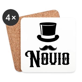 Novio Zylinder Schnurrbart Verlobung Hochzeit Bräutigam - Untersetzer (4er-Set) - Weiß - Vorne