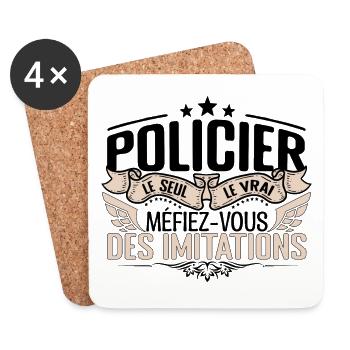 Policier cadeau Policier le vrai Policier - Dessous de verre (lot de 4) - blanc - Devant