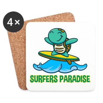 Kawaii Turtle Surfer - Sunglasses and - Coasters (set of 4) - white - Front