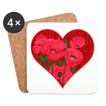Poppy heart - Coasters (set of 4) - white - Front