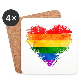 LGBTQ Arc-en-ciel Coeur Coloré Amour Fierté Gay - Dessous de verre (lot de 4) - blanc - Devant