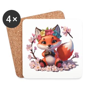 Mignon renard mignon dans le cadeau de printemps - Dessous de verre (lot de 4) - blanc - Devant