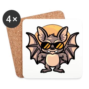 Chauve-souris Cool Animal - Dessous de verre (lot de 4) - blanc - Devant