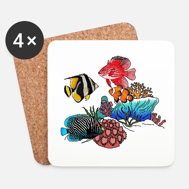Exotic fish and corals - Coasters (set of 4) - white