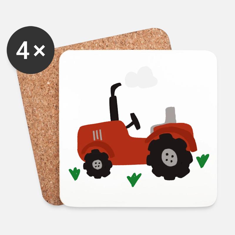Roter kleiner Traktor fahren Bauer Trecker Kinder - Untersetzer (4er-Set) - Weiß
