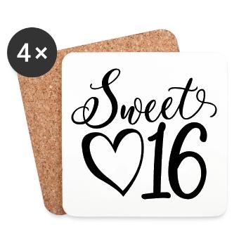Sweet Sixteen Mignon cadeau de 16 ans - Dessous de verre (lot de 4) - blanc - Devant