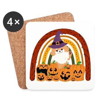 Mignon Nain Spitz Halloween Costume Chien - Dessous de verre (lot de 4) - blanc - Devant
