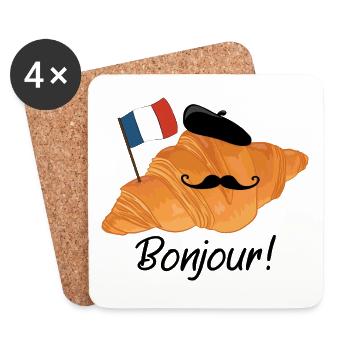 Bonjour Croissant - Funny French Food - Coasters (set of 4) - white - Front